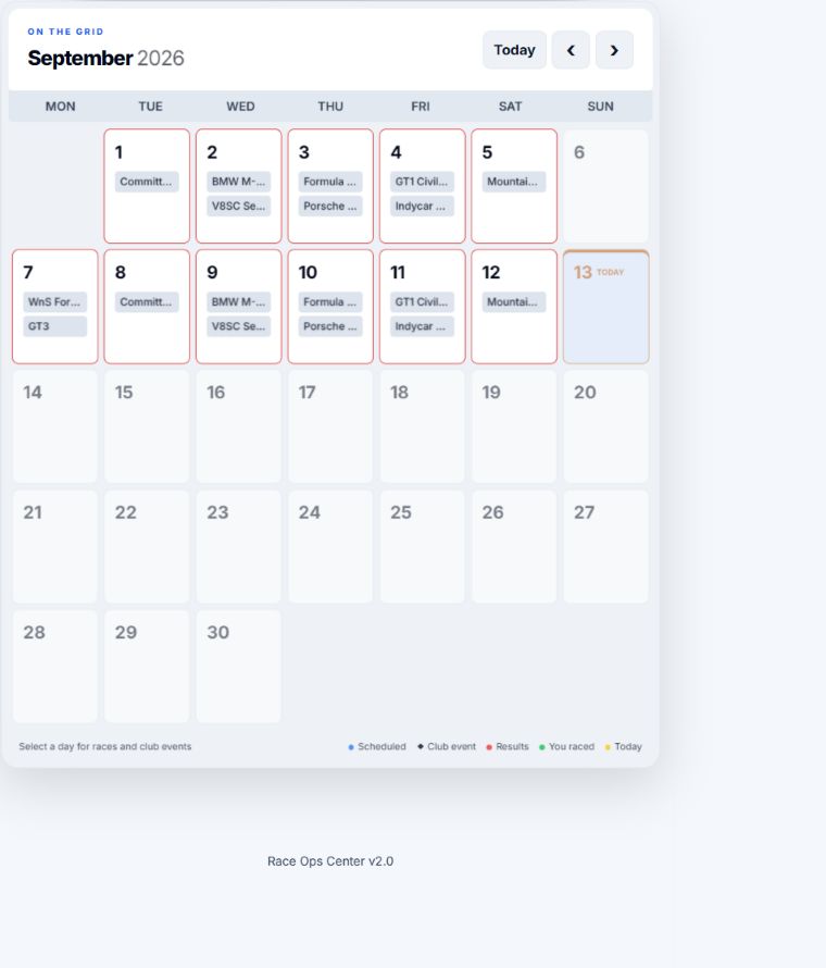 Captured public GSRC racing calendar