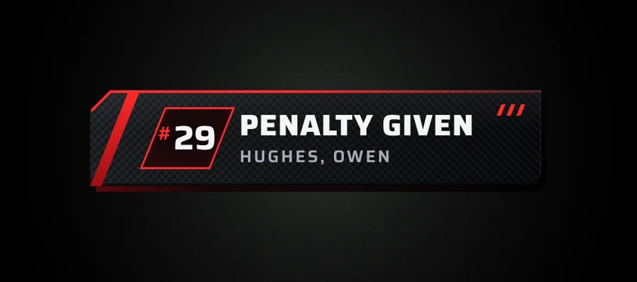 Broadcast penalty overlay reading Penalty given for car 29.